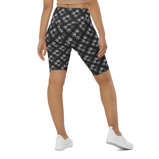 Black/White Cannabis Print Biker Shorts