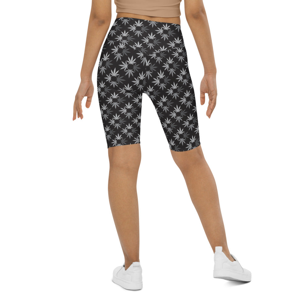 Black/White Cannabis Print Biker Shorts