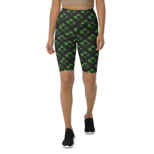 Black Cannabis Biker Shorts