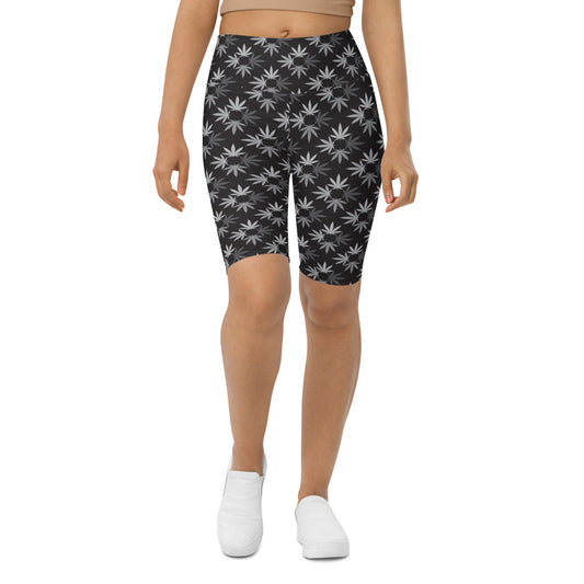 Black/White Cannabis Print Biker Shorts