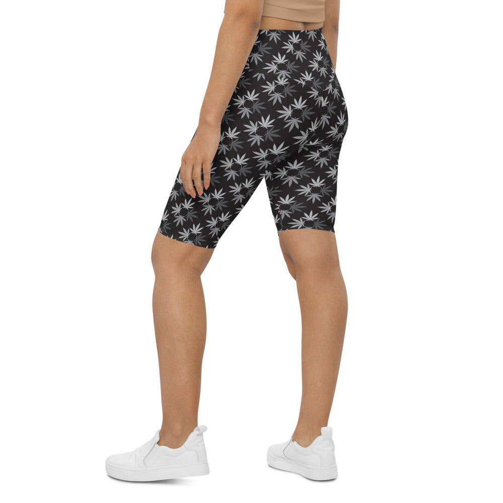 Black/White Cannabis Print Biker Shorts