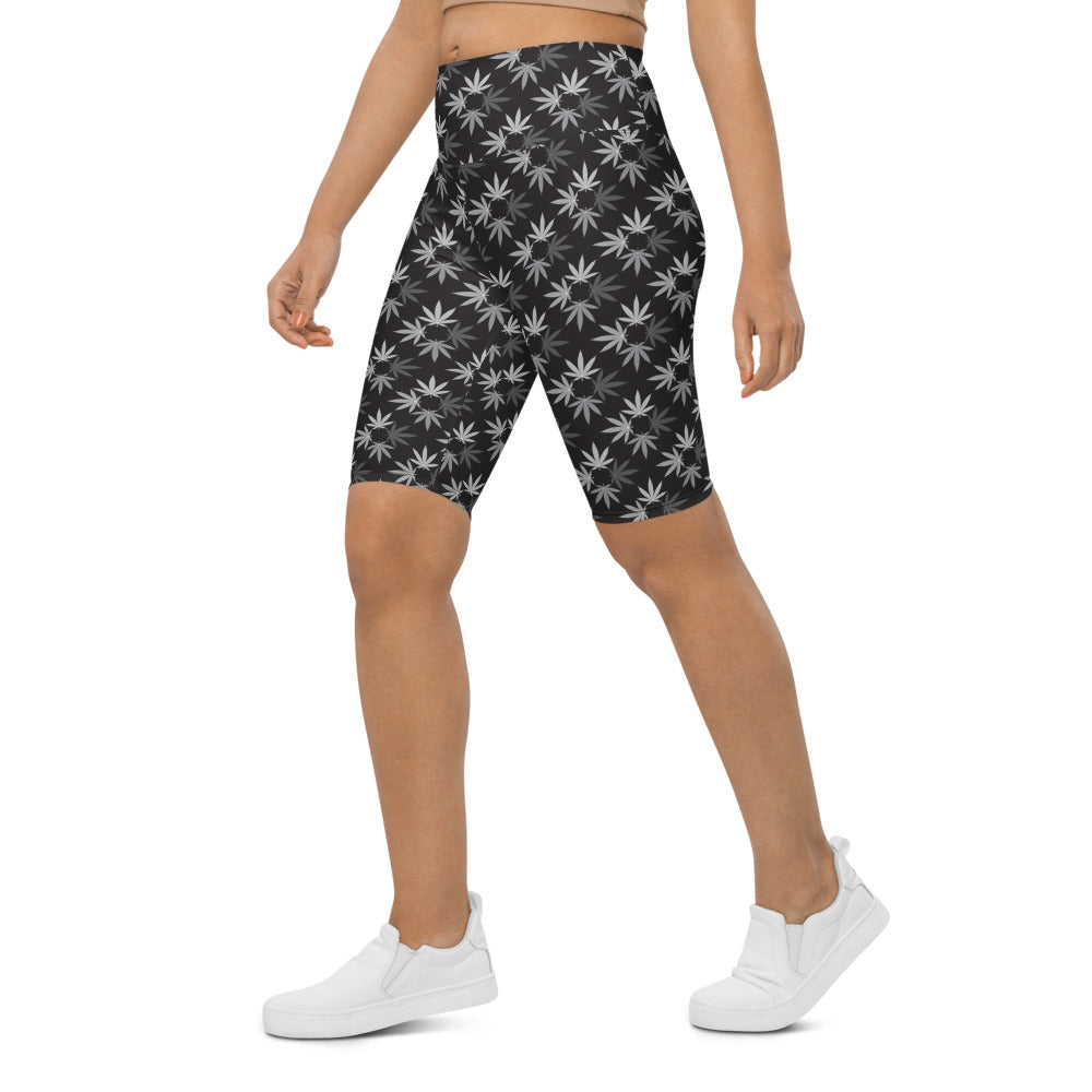 Black/White Cannabis Print Biker Shorts