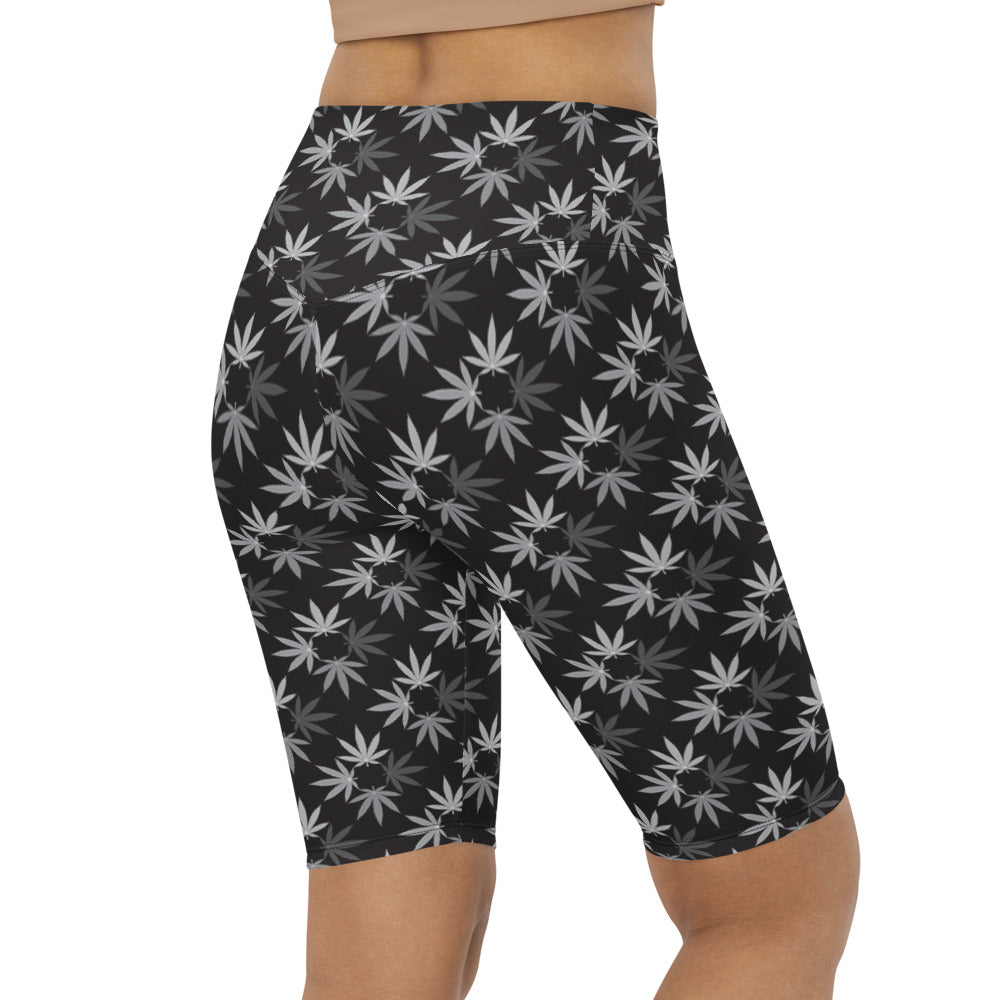 Black/White Cannabis Print Biker Shorts