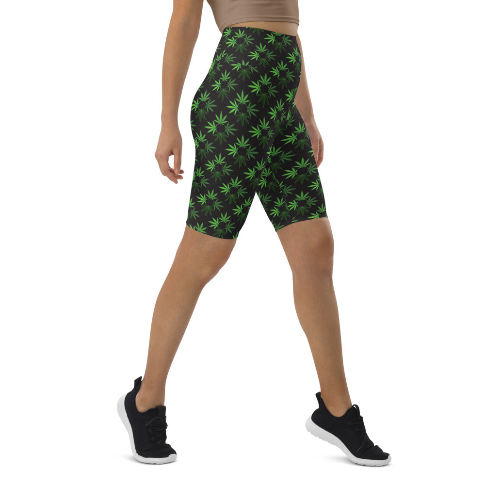 Black Cannabis Biker Shorts