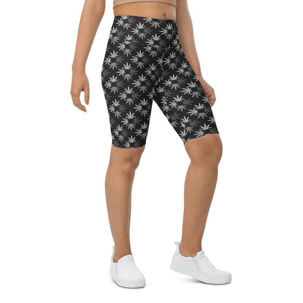 Black/White Cannabis Print Biker Shorts