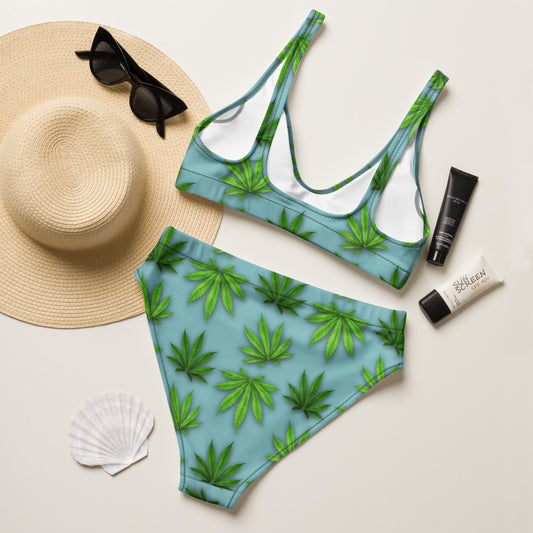 Blue Cannabis High-waisted bikini