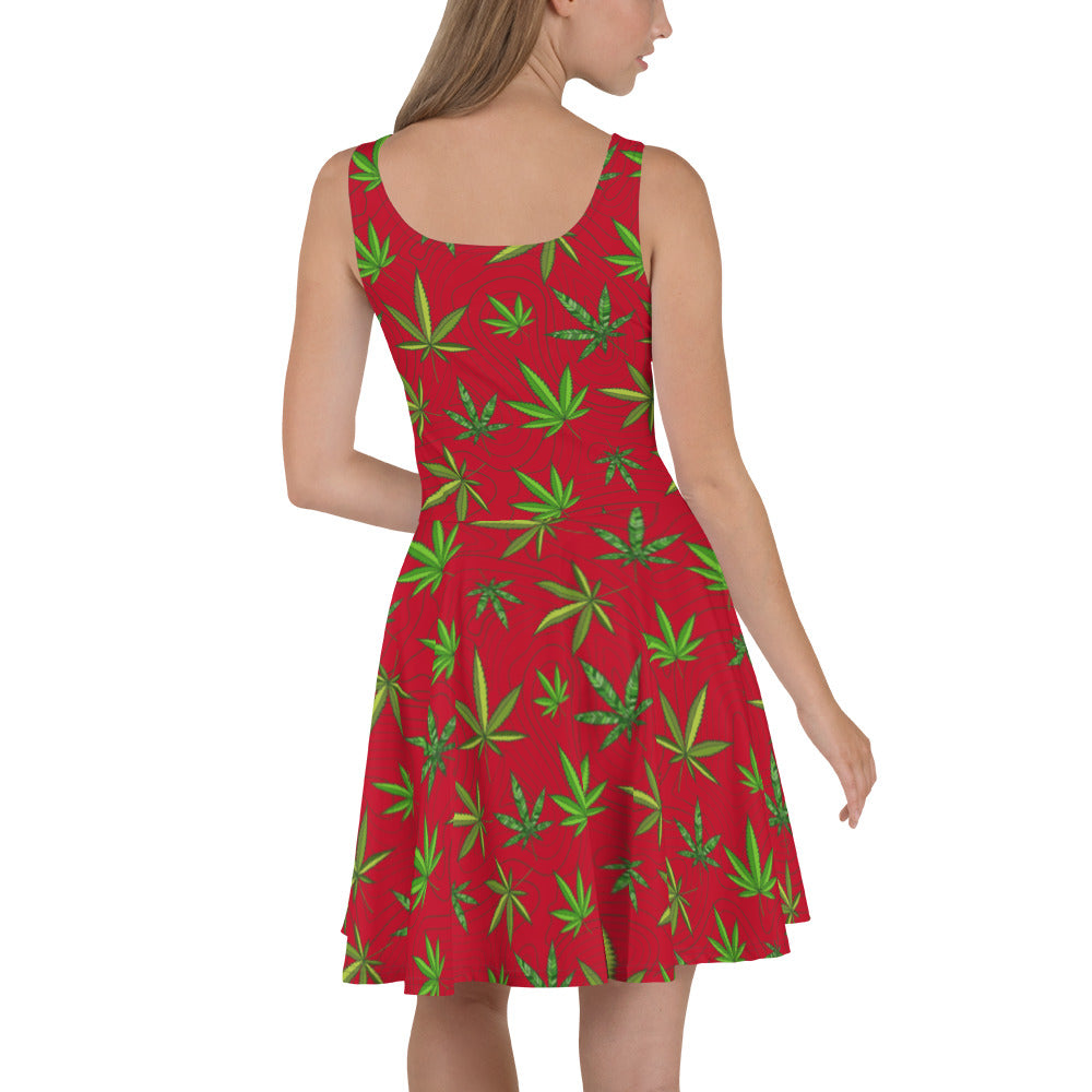 Red Cannabis Print Dress