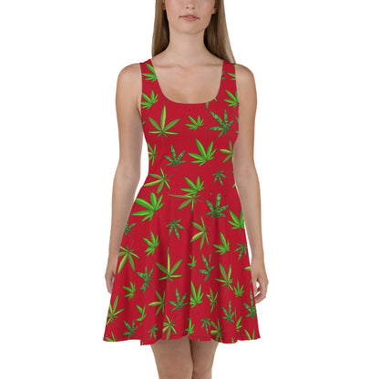 Red Cannabis Print Dress