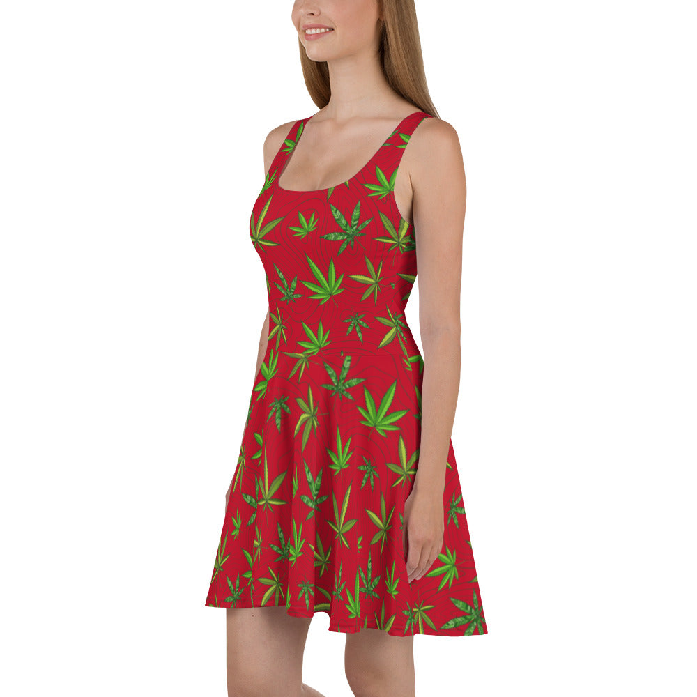 Red Cannabis Print Dress